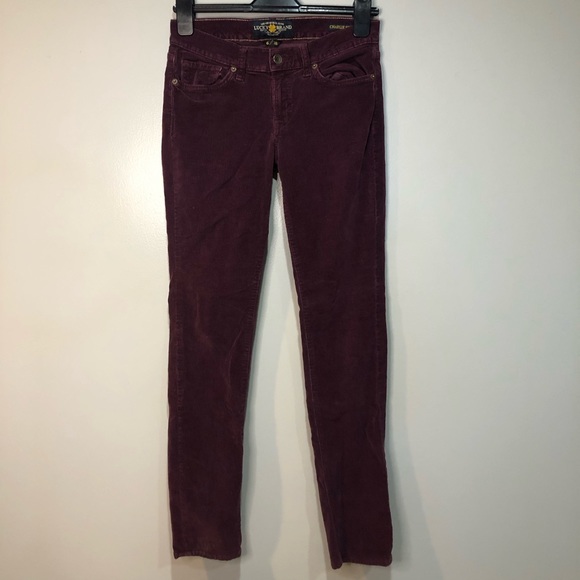 Lucky Brand Charlie Skinny Burgundy Corduroy Pants Size - Picture 1 of 7